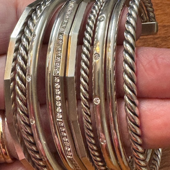 David Yurman Silver diamond Stax Bracelet 10 bracelets Set all connected - Picture 7 of 11